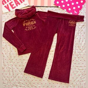 VS PINK VINTAGE Y2K VELOUR TRACKSUIT SET HOODIE & FLARE FOLDOVER ROCK & ROLL 86